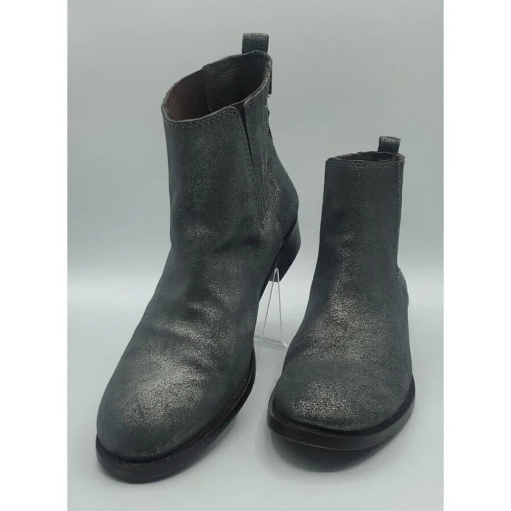 Tory Burch Wade Chelsea Gray Silver Shimmer Leather Ankle Boot Women's 9M /40